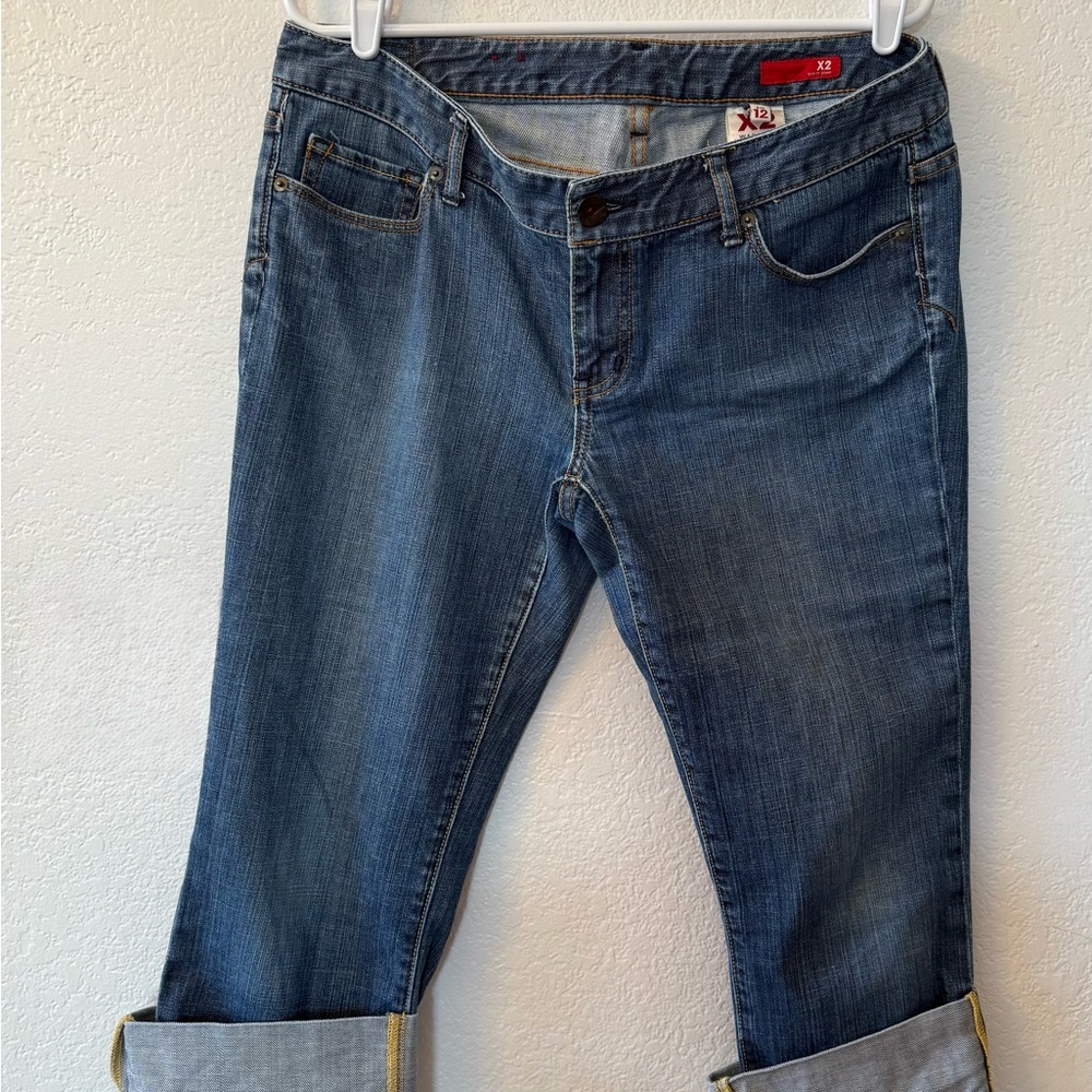 X2 Express Blue Ankle Cropped Jeans with Rolled Hems women’s size 12 Like New